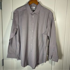 Calvin Klein slim fit dress shirt 17 1/2 - 32/33 performance non-iron red/blk/wh